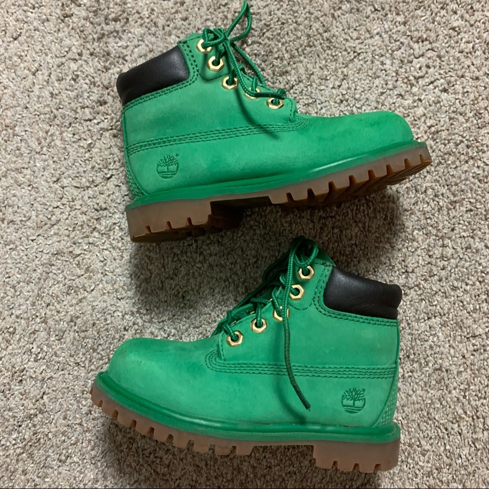 TIMBERLAND Toddler Boys KELLY GREEN Leather WORK Lace Up ANKLE BOOTS  8
